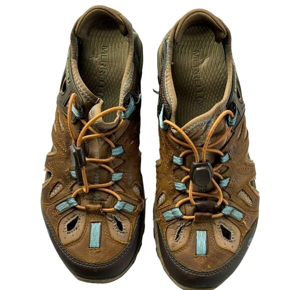 Merrell Vibram Water Shoes 8.5  Women’s Brown Blue Slip On Sandals Hike Camp - Picture 2 of 13